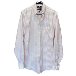 Stafford Fitted White & Pink Stripe Casual Button-Down Wrinkle Free Oxford 15.5